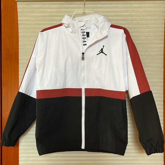 NWT child, Air Jordan jacket, white, black, and red Jumpman Jordan